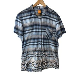 Hugo Boss Orange Plaid Geometric Cotton Button Down Shirt Size XL 100% Cotton